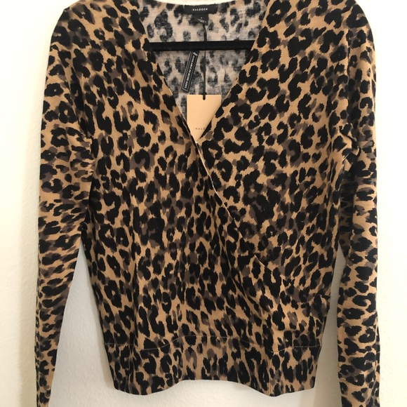 Halogen Faux Wrap animal print sweater - Picture 1 of 8